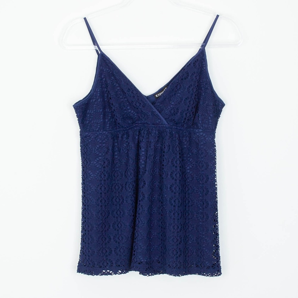 Express Womens Y2K Festival Crochet Babydoll Tank Top Size M‎ Blue Boho Fairy
